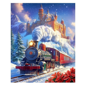 Холст с красками 40х50 см по номерам в коробке (30цв.) Зимний экспресс, Холст с красками 40х50 см по номерам в коробке (30цв.) Зимний экспресс,