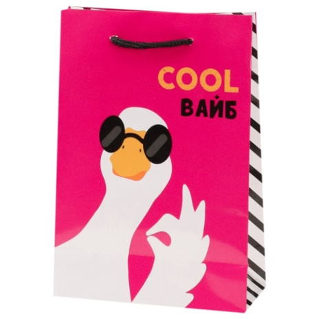 Пакет подарочный с глянцевой ламинацией (12 шт в наборе)14x20x6,5 см (МS) Стильный гусь, в пленке
