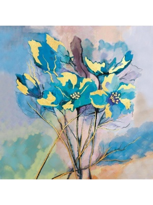 Холст с красками 40х40 см по ном., с зол.поталью  (30цв) Голубые цветы