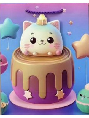 Dream Cards Пакет подарочный мат.лам,глиттер,3Dэл. 18х23х10см(М), Котик на тортике