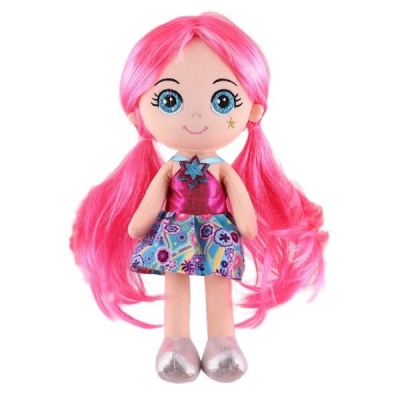 Мягкая игрушка Maxitoys,  Кукла Глория с Ярко-Розовыми Волосами в Платье, 32 см