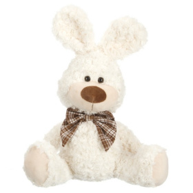 Зайчик белый с коричневым бантиком в клетку, 30 см Зайчик белый с коричневым бантиком в клетку, 30 см