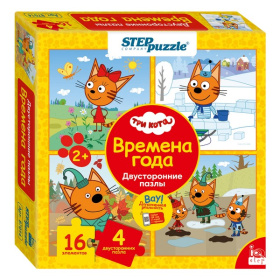 Мозаика "puzzle" 16 "Три кота. Времена года. Двусторонние пазлы" (IQ step) (АО "СТС")