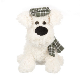 Собака  кремовая в кепочке и шарфике, 20 см