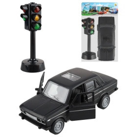 Машинка инерционная в наборе со светофором (16,5х23см,чёрный, в пакете)