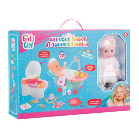 Набор "Girl's Club" "Маленькая мама", пупс 30 см, туалет (свет, звук), ванна с водой, аксессуары