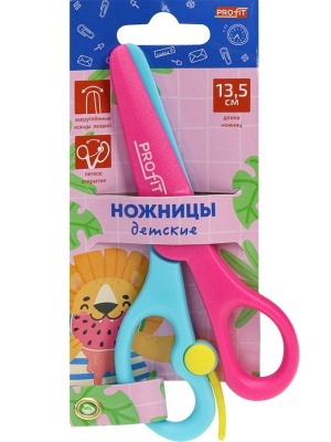 Ножницы детские, розово-голубые. ЛЕВ 13,5 см пласт лез,ручки с усил.
