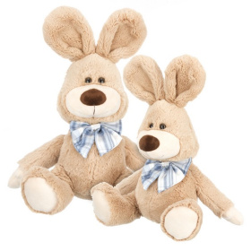 Зайчик с голубым бантиком в клетку, 20 см