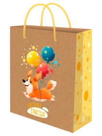 Пакет подарочный из крафт-бумаги 18x23x10 см (craft M) Доставка счастья, 130 г (собс.разр.)