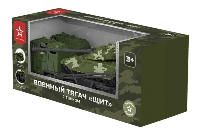Военный тягач "Щит" с танком (камуфляж) в коробке
