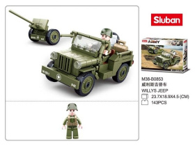 Конструктор пластик SLUBAN.Военный джип (143 дет.,1 фигур,в кор.),
