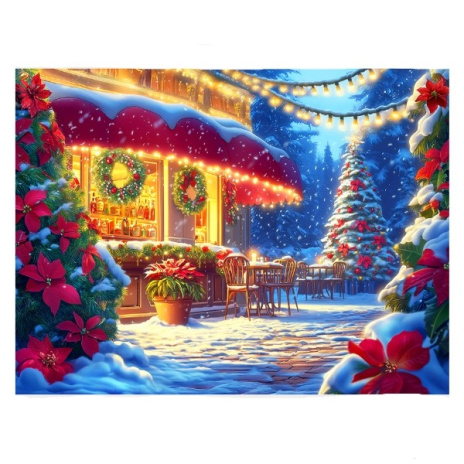 Холст с красками 30х40 см по номерам в коробке (30цв.) Новогоднее кафе,