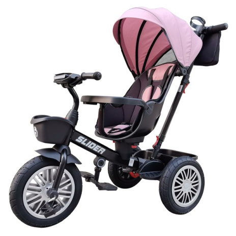 Велосипед трехколесный SLIDER, надувные колёса 12 и 10", фара, корзинка, сумочка