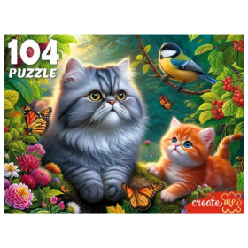Пазлы 104 элемента. КОТИКИ С СИНИЦЕЙ
