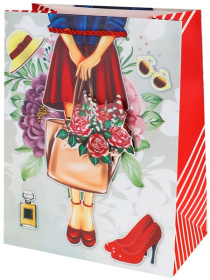 Dream cards Пакет подар.с мат.лам.,глит.и 3Dэлем.,30*41.5*12см(XL),Красная туфелька,210г