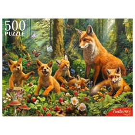 Пазлы 500 элементов. Семья лис в лесу