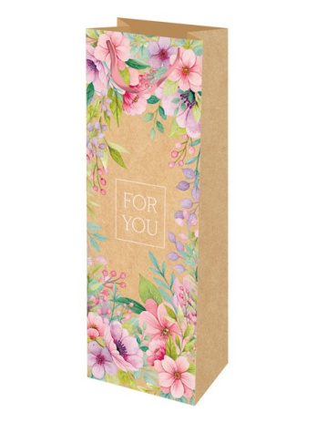 Пакет подар. из крафт-бумаги 12x36x8,5см (craft bottle) Цветочки для тебя,130г (соб.разр)