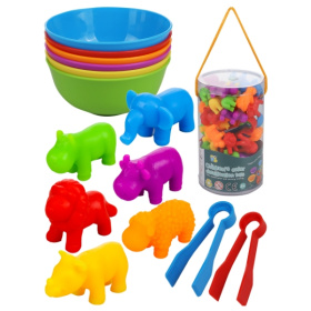 Сортер "Учим цвета. Животные", 36 фигурок,  6 цвет. тарелок, 2 пинцета, в тубе 17*9*9 см