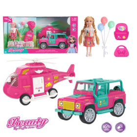 Набор "Путешествие" кукла, вертолёт, машинка, аксессуары, световые и звуковые эффекты