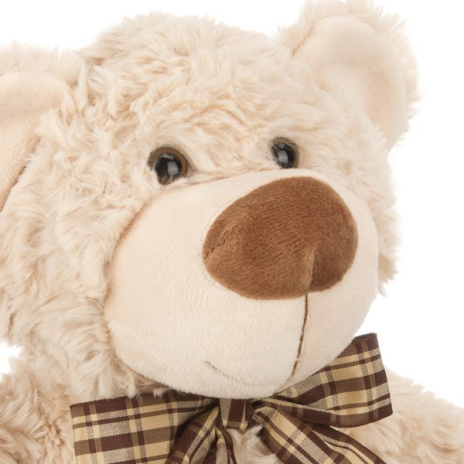 Мишка кремовый с коричневой ленточкой в клетку, 25 см