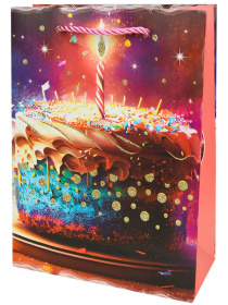 Dream cards Пакет подар. с мат. лам. и глит. (12 шт в наборе)18*23*10см р-р(М),Тортик  со свечкой