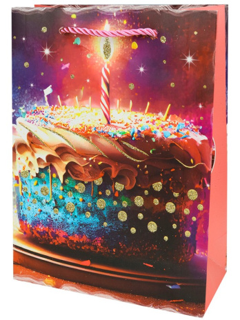 Dream cards Пакет подар. с мат. лам. и глит. (12 шт в наборе)18*23*10см р-р(М),Тортик  со свечкой