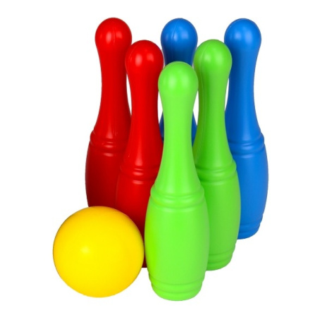 НАБОР КЕГЛЕЙ. 6 шт. + 1 маленький мяч (сетка)