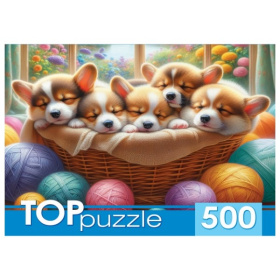 TOPpuzzle. Пазлы 500 элементов. КОРГИ В КОРЗИНЕ