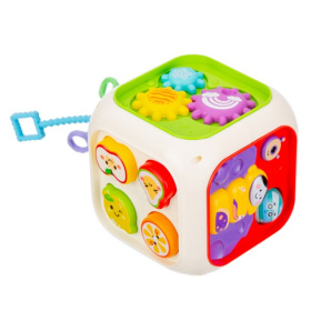 Центр развивающий Elefantino "Умный куб" 6в1, резиночки с разной текстурой, шестерёнки, сортер