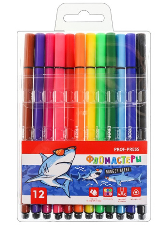 Фломастеры трехгранные 12цв. COOL SHARK