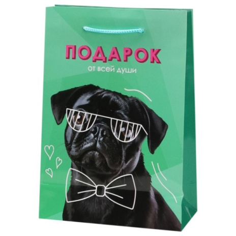 Пакет подарочный с глянцевой ламинацией (12 шт в наборе) 14x20x6,5 см (МS) Праздничный пёсик, в плен