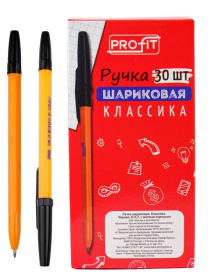 TM"Profit"Ручка шариковая "КЛАССИКА" ЧЕРНАЯ  d=0,7, желтый корпус