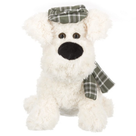 Собака  кремовая в кепочке и шарфике, 25 см