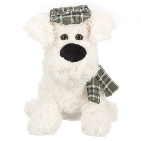 Собака  кремовая в кепочке и шарфике, 25 см