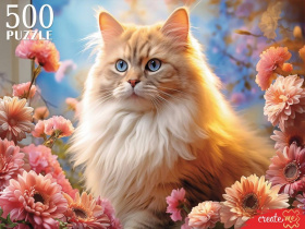 ПАЗЛЫ 500 элементов. КОТ В ХРИЗАНТЕМАХ