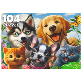 Пазлы 104 элемента "Селфи четвероногих друзей"