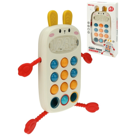 Телефончик развивающий "Кролик" (ушки прорезыватели, кнопки поп-ит, в коробке)