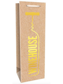 Пакет подар. из крафт-бумаги с тисн.фольг.12.5х36.5х9см(craft Bottle) зол.штопор