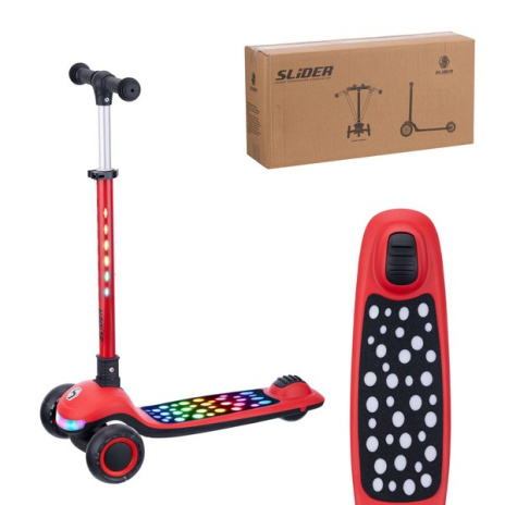 Самокат трехколесный Slider, светящиеся полиуретановые колёса и платформа, руль складной