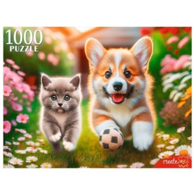 Пазлы 1000 элементов. КОРГИ И БРИТАНСКИЙ КОТЕНОК