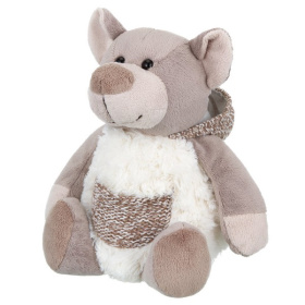 Мягкая Игрушка RELANA, Мишка в меховом белом худи с карманом, 19 см