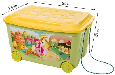 Ящик для игрушек на колесах с аппликацией, цвет: салатовый