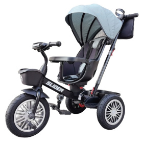 Велосипед трехколесный SLIDER, надувные колёса 12 и 10", фара, корзинка, сумочка