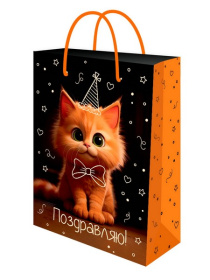 Optima Пакет подарочный с глянц.лам. 22*31*10 см (ML) Котик в колпаке, 128г (соб.разр)