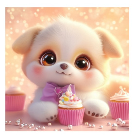 Алмаз. мозаика (класс.)20х20 см, с подр., с полн. заполн. (24цв) Щенок с кексом