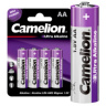Батарейка пальчиковая (4 шт на блист.) АА 1.5В "Camelion Ultra LR6 BL-4" (LR,6-BP4UT), на картоне 1,5*11,4*8,4 см