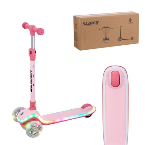 Самокат трехколесный Slider, светящиеся полиуретановые колёса и платформа, руль складной