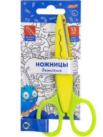 TM "Profit" Ножницы детские, жёлто-зелёные. МОНСТРИКИ 13 см с фигур.лезвием