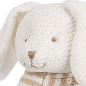 Зайчик  вязаный бежевый в шарфике, 24 см