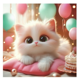 Алмаз. мозаика (класс.)20х20 см, с подр., с полн. заполн. (24цв) Праздничный котик